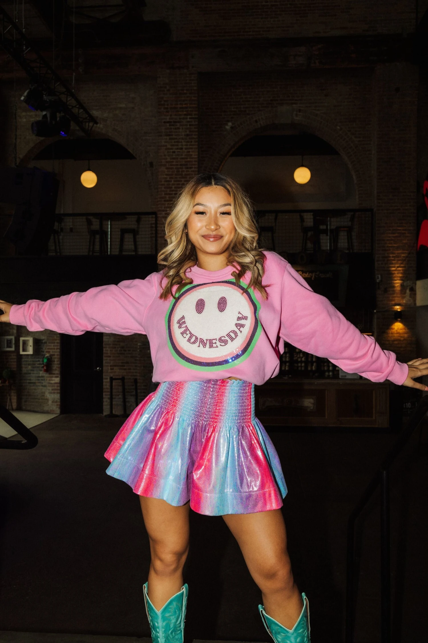 Queen Of Sparkles Blue/Purple Pastel Leather Smocked Shorts - Image 2