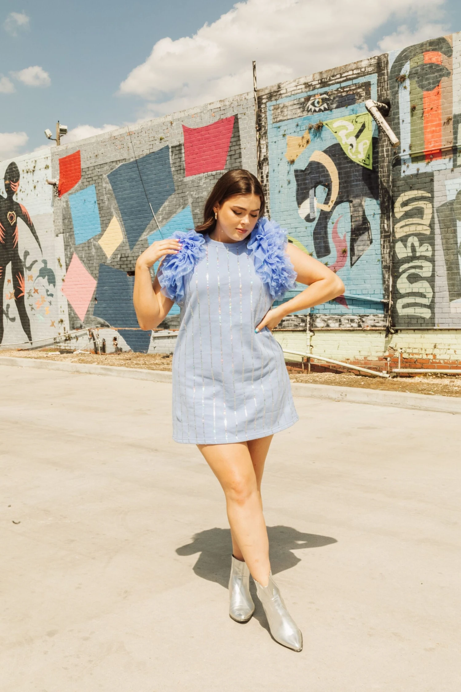 Queen Of Sparkles Powder Blue Poof Sleeve Dress - Image 3