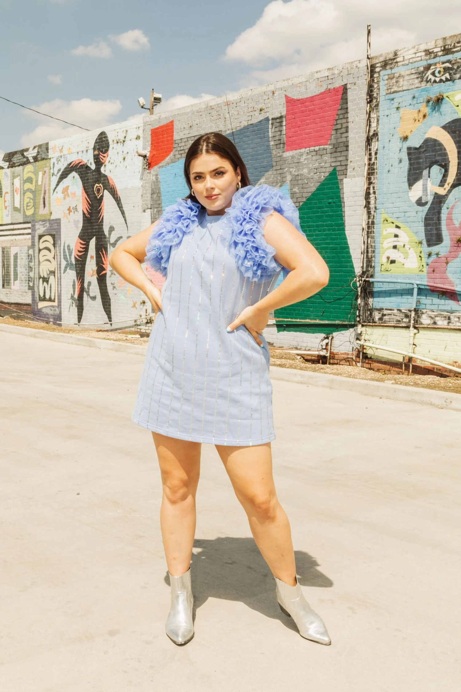 Queen Of Sparkles Powder Blue Poof Sleeve Dress - Image 2