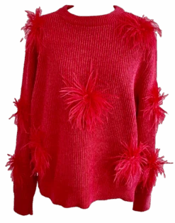 Red/Red Oversized Chenille Feather Sweater