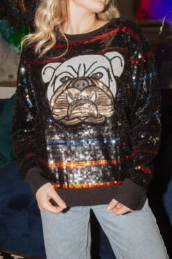 Queen Of Sparkles Full Sequin Bulldog Sweater