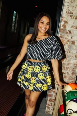 Queen Of Sparkles Black Sequin Star One Shoulder Top