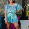 Queen Of Sparkles Sky Blue Iridescent Swing Shorts
