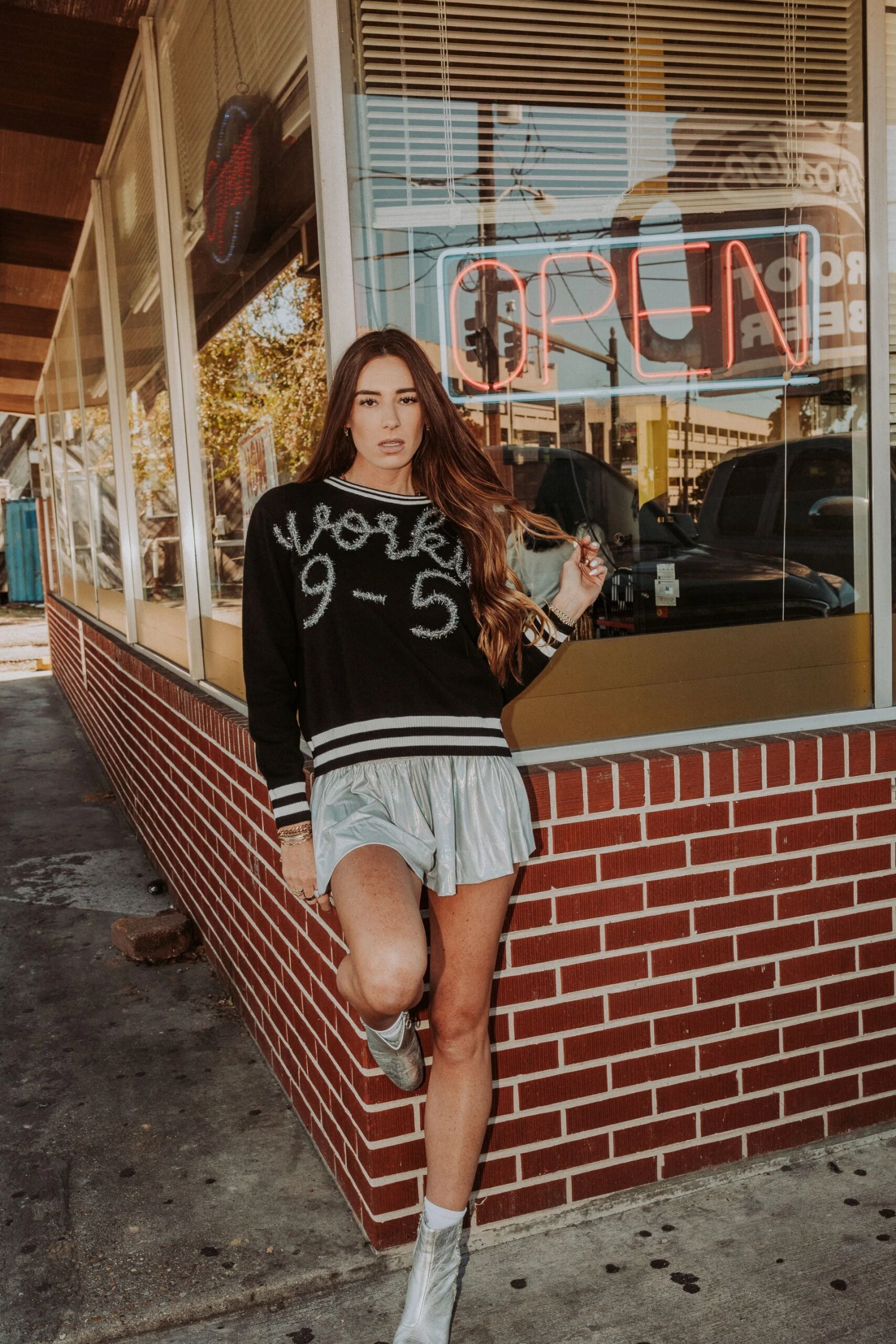 Workin' 9-5 Glitter Script Sweater