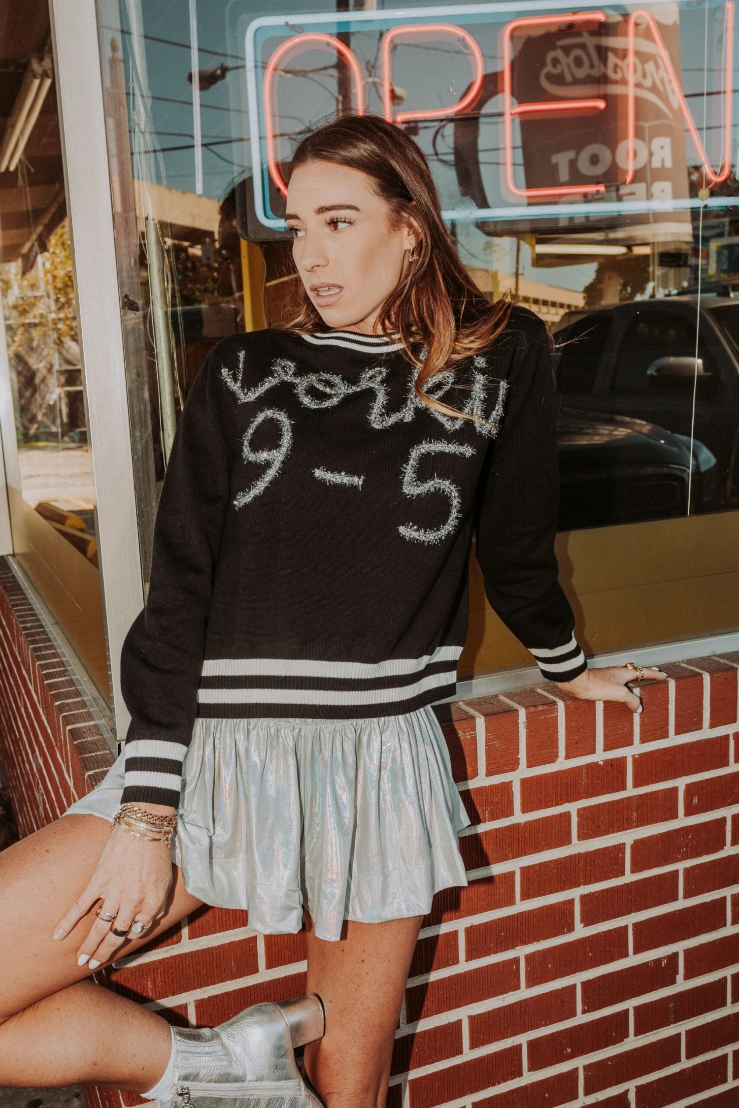 Workin' 9-5 Glitter Script Sweater - Image 2