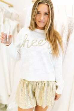 Queen Of Sparkles Rhinestone Cheers Sweater