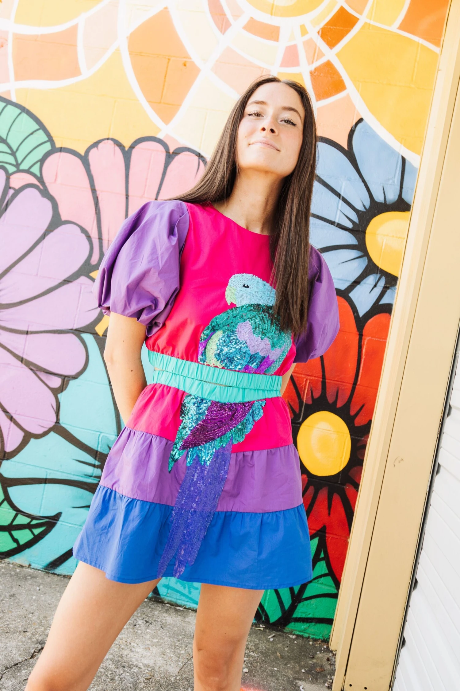 Queen Of Sparkles Parrot Puff Sleeve Crop Top