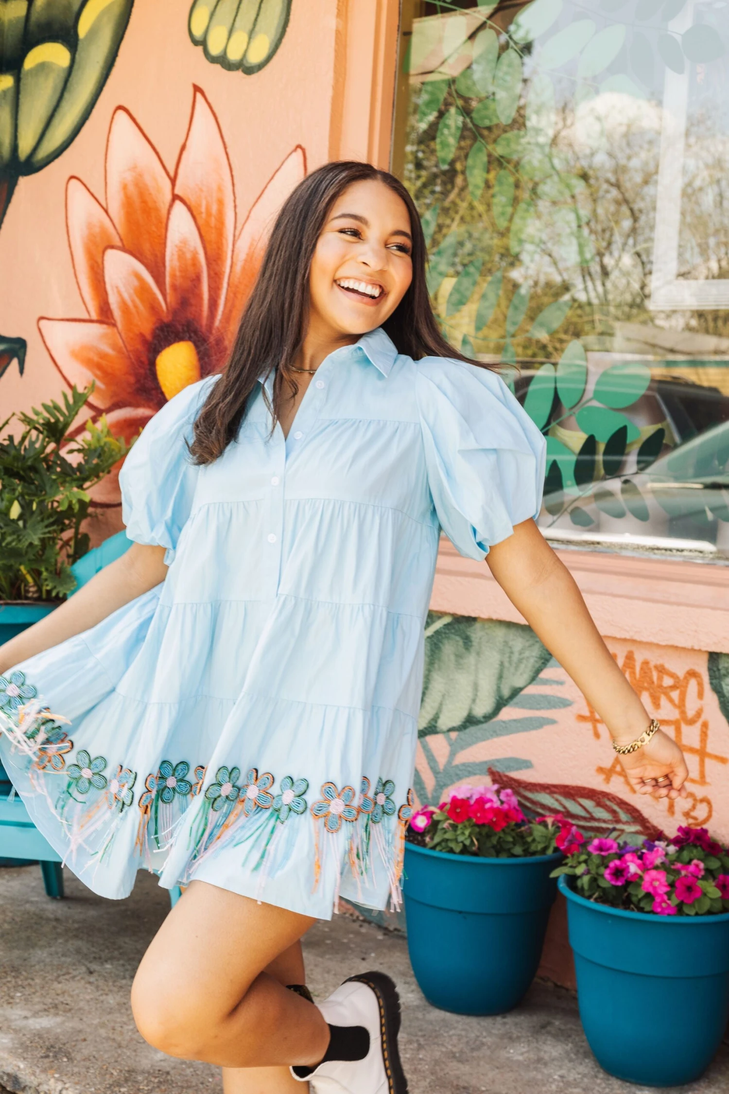 Queen Of Sparkles Bead Fringe Flower Cotton Dress - Image 4