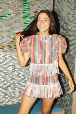 Queen Of Sparkles Blanket Fringe Top