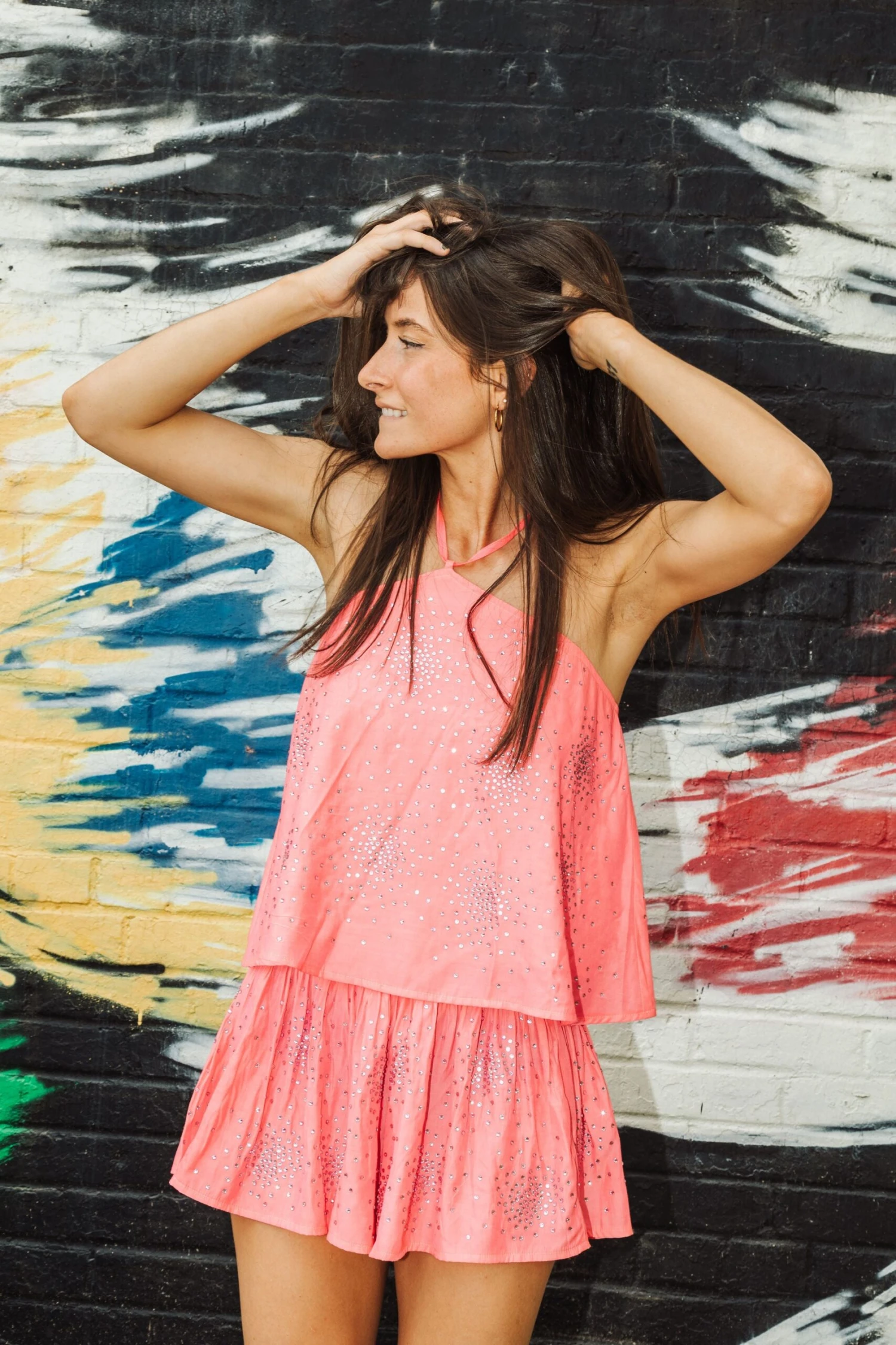 Queen Of Sparkles Neon Pink Rhinestone Cluster Swing Short - Image 2