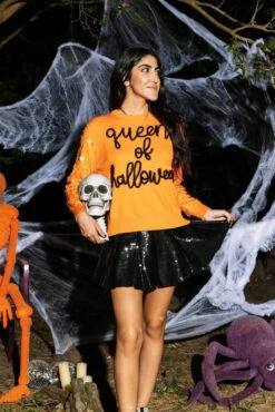 Queen Of Sparkles Queen Of Halloween Glitter Script Sweater