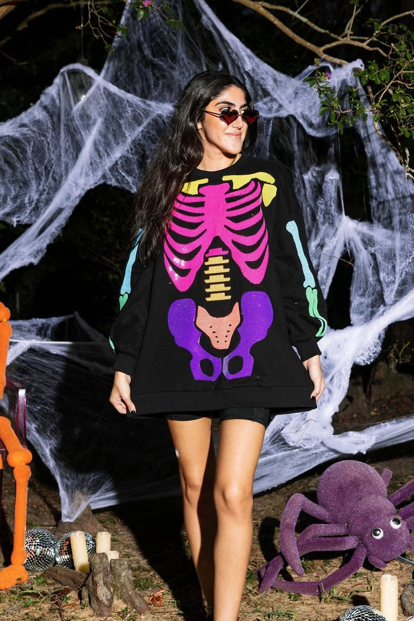 Black Rainbow Skeleton Sweatshirt Dress - Image 4