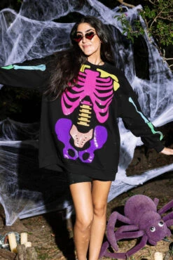 Black Rainbow Skeleton Sweatshirt Dress