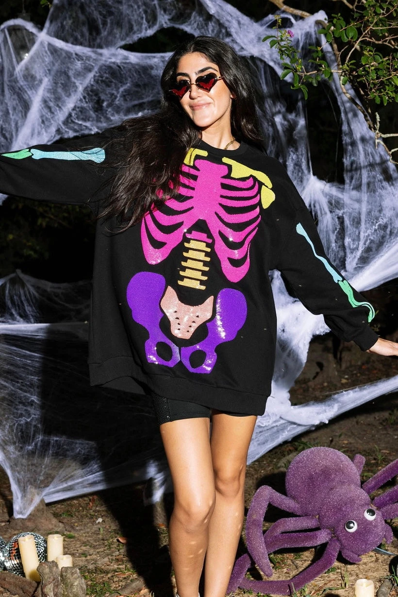 Black Rainbow Skeleton Sweatshirt Dress