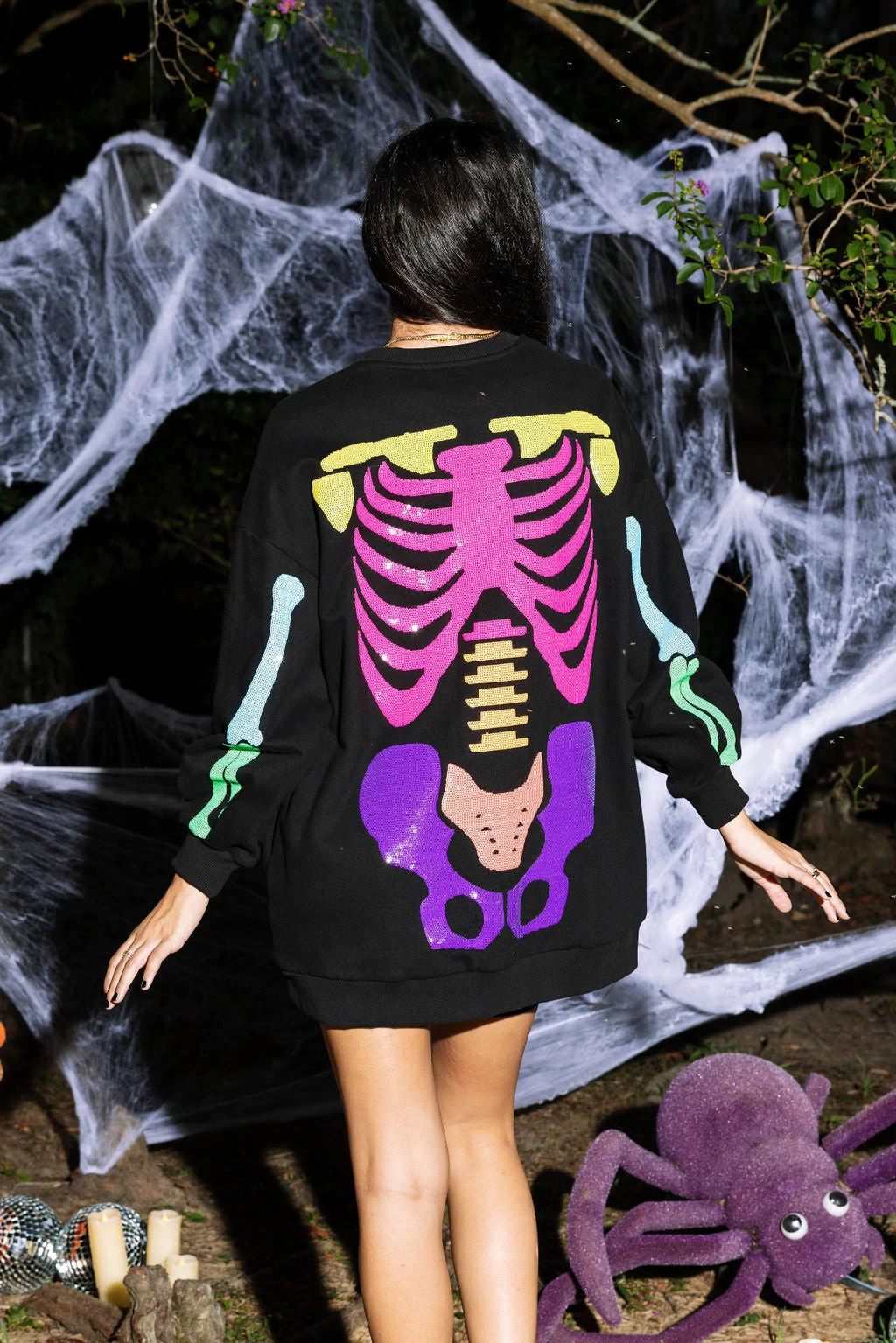 Black Rainbow Skeleton Sweatshirt Dress - Image 3
