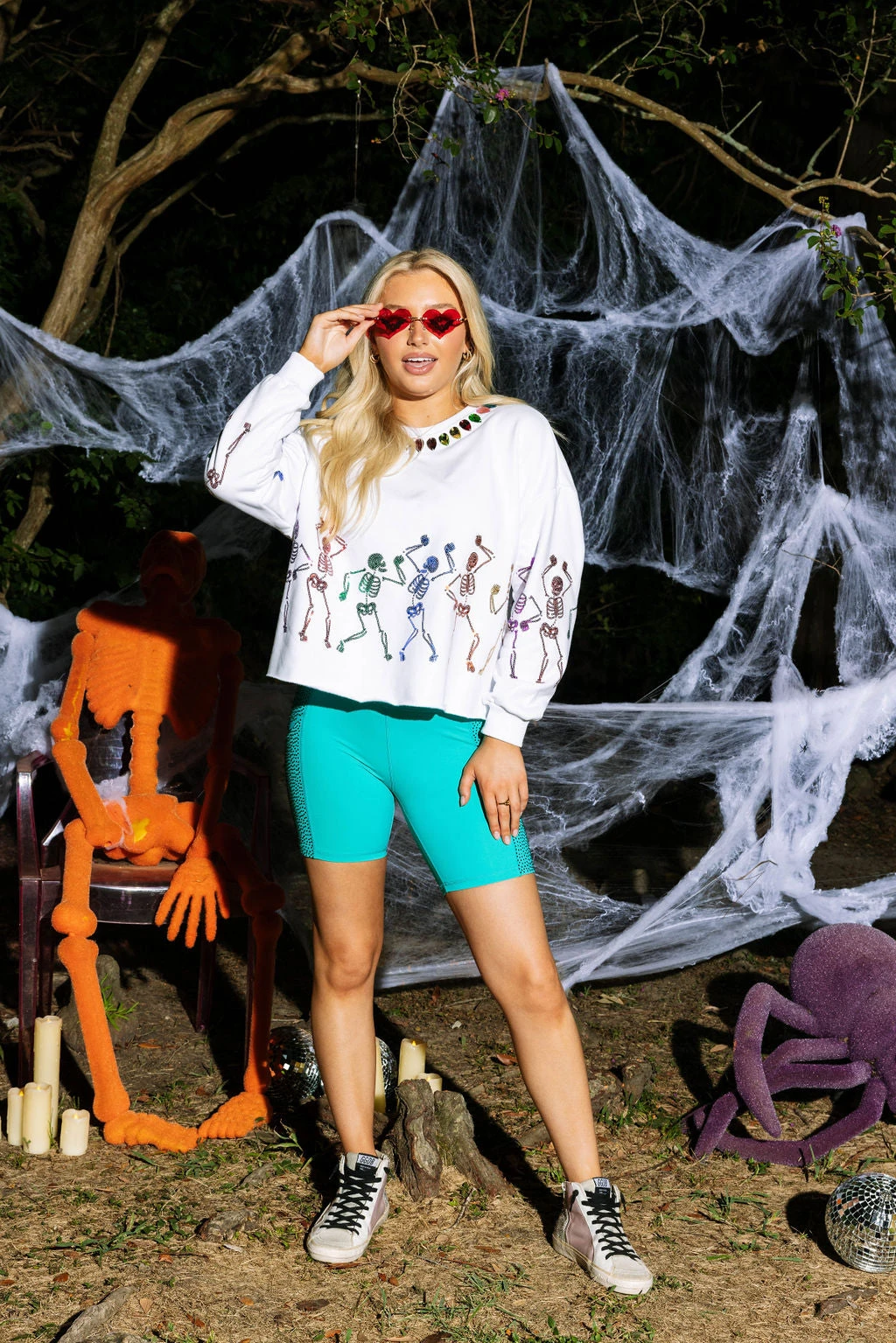 Queen Of Sparkles Teal Rhinestone Biker Short - Image 4