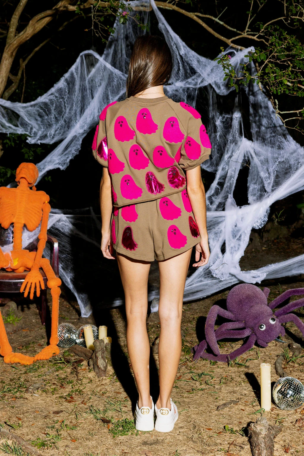 Queen Of Sparkles Brown & Pink Fuzzy Ghost Top - Image 4