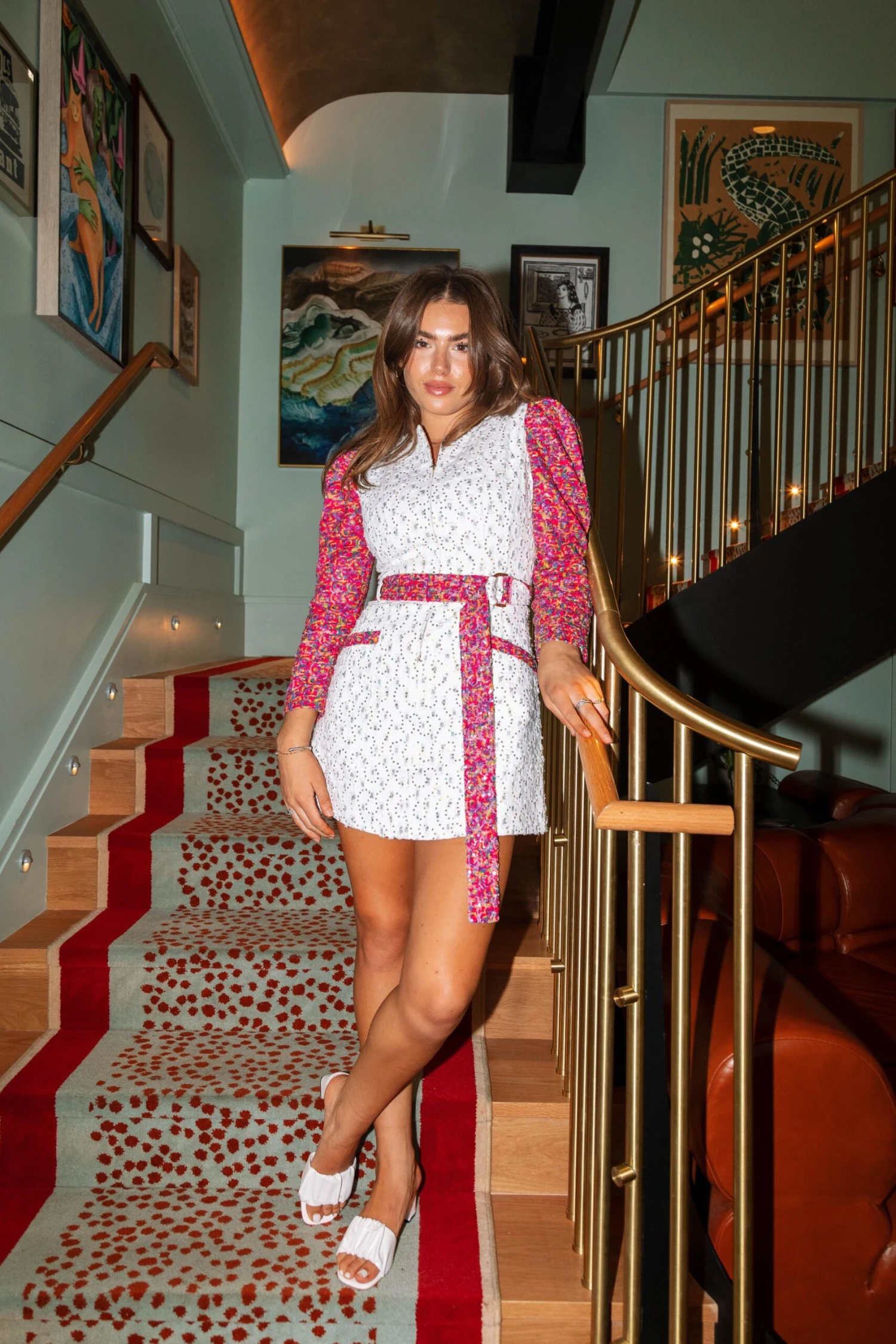 Queen Of Sparkles White With Rainbow Sequin Sleeves Dress - Image 2