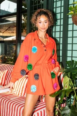 Queen Of Sparkles Red Henley Bead Fringe Circle Short