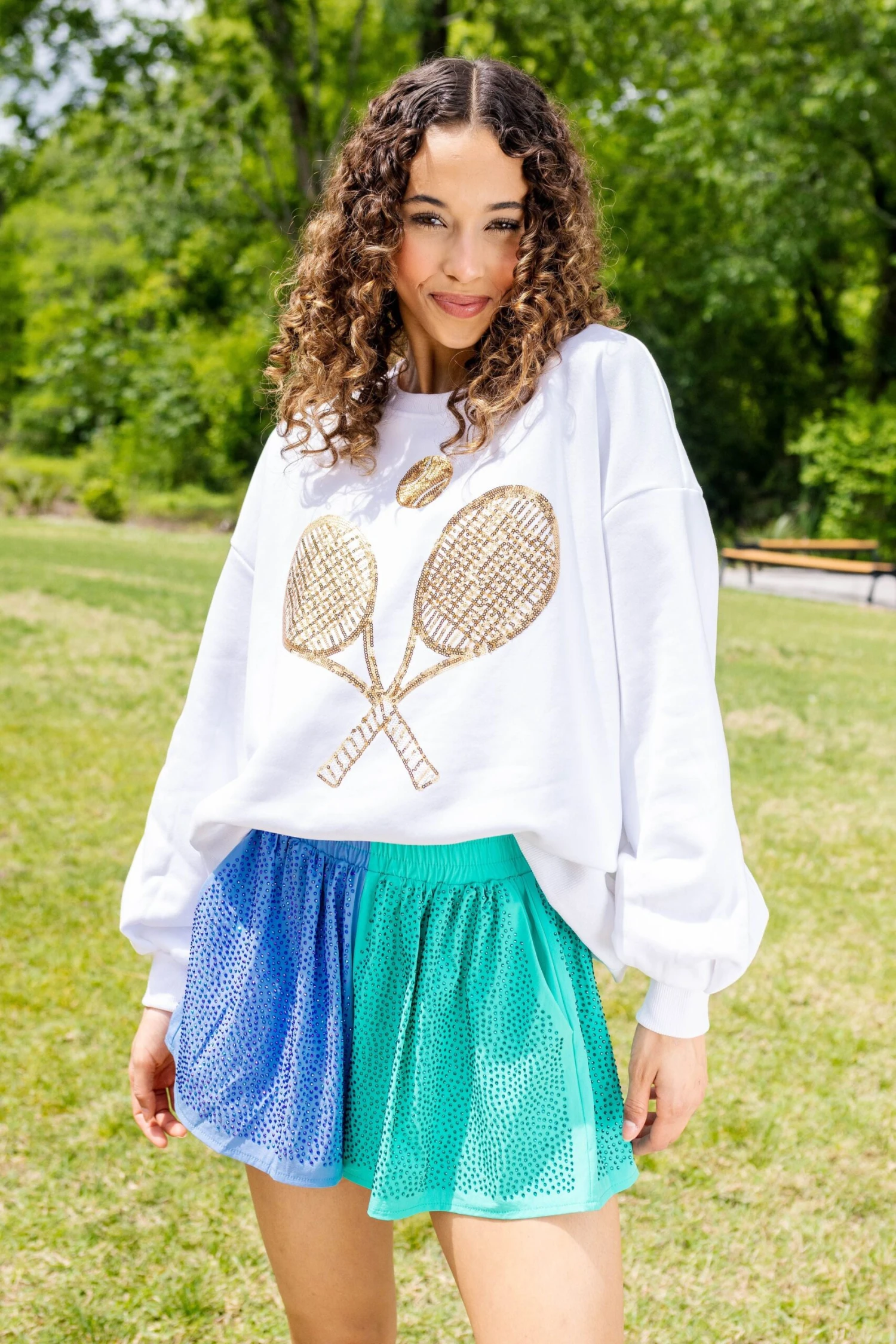 Queen Of Sparkles Gold Tennis Sweatshirt - Image 3