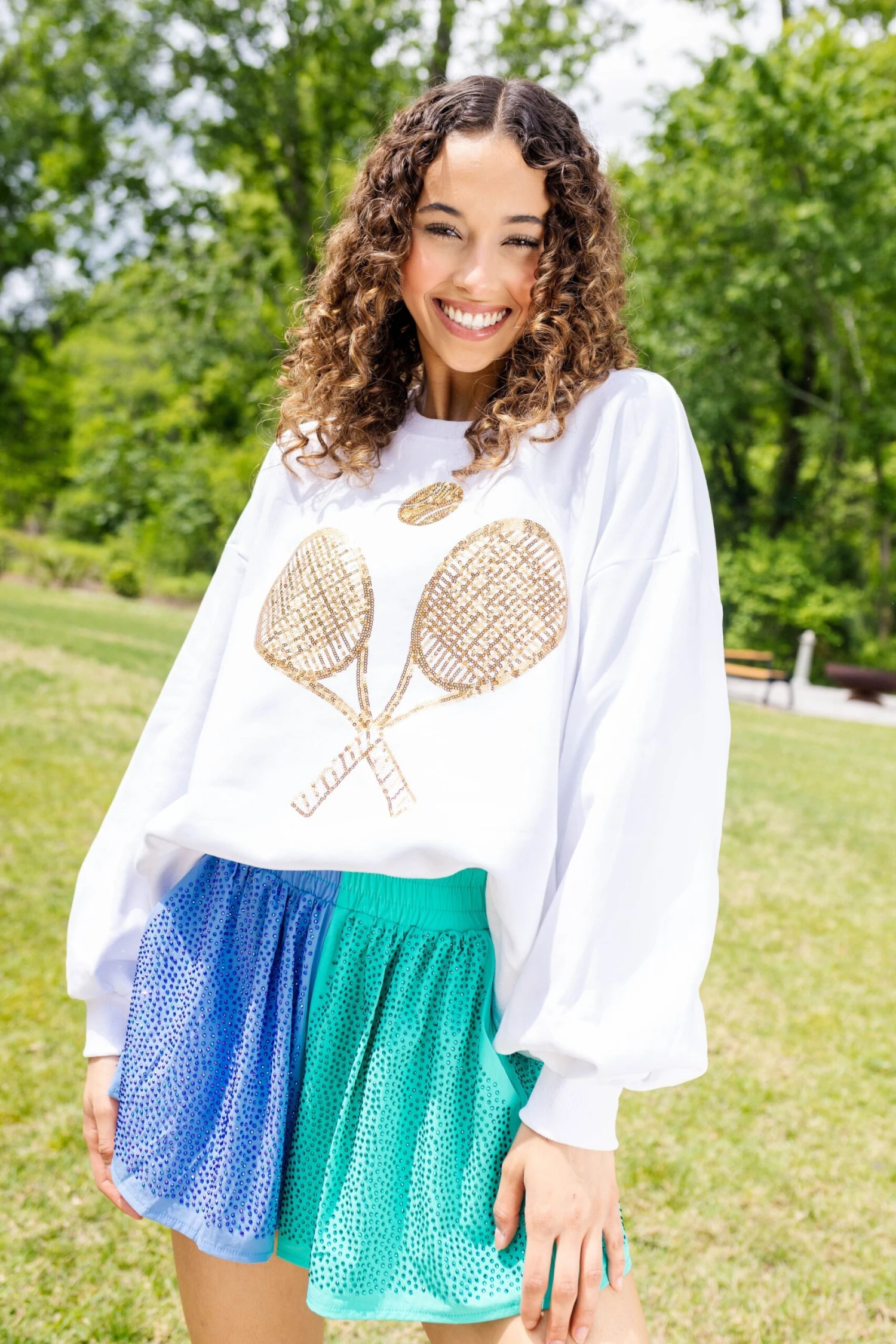 Queen Of Sparkles Gold Tennis Sweatshirt - Image 2