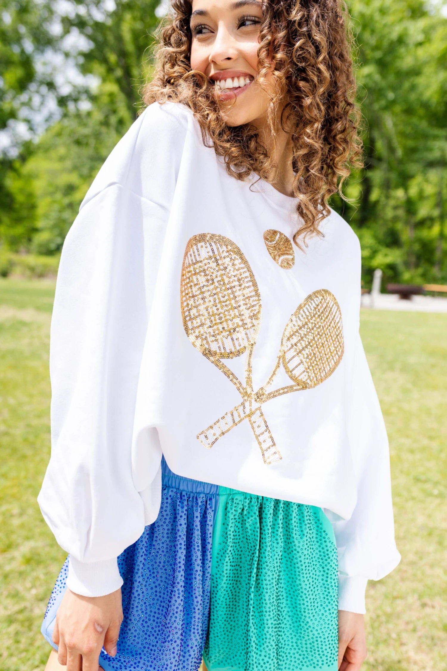 Queen Of Sparkles Gold Tennis Sweatshirt - Image 4