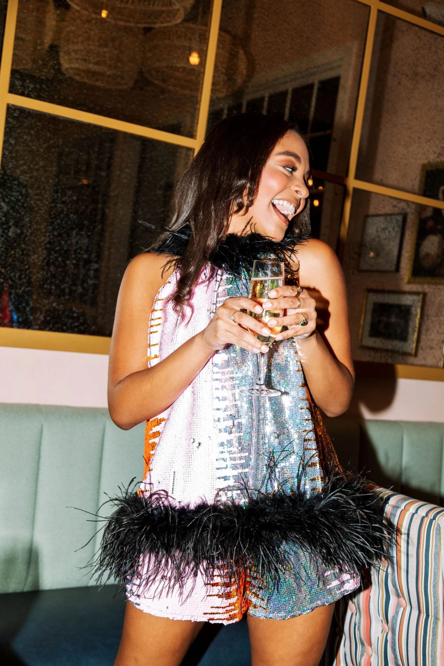 Queen Of Sparkles Diagonal Sequin Feather Tank - Image 3