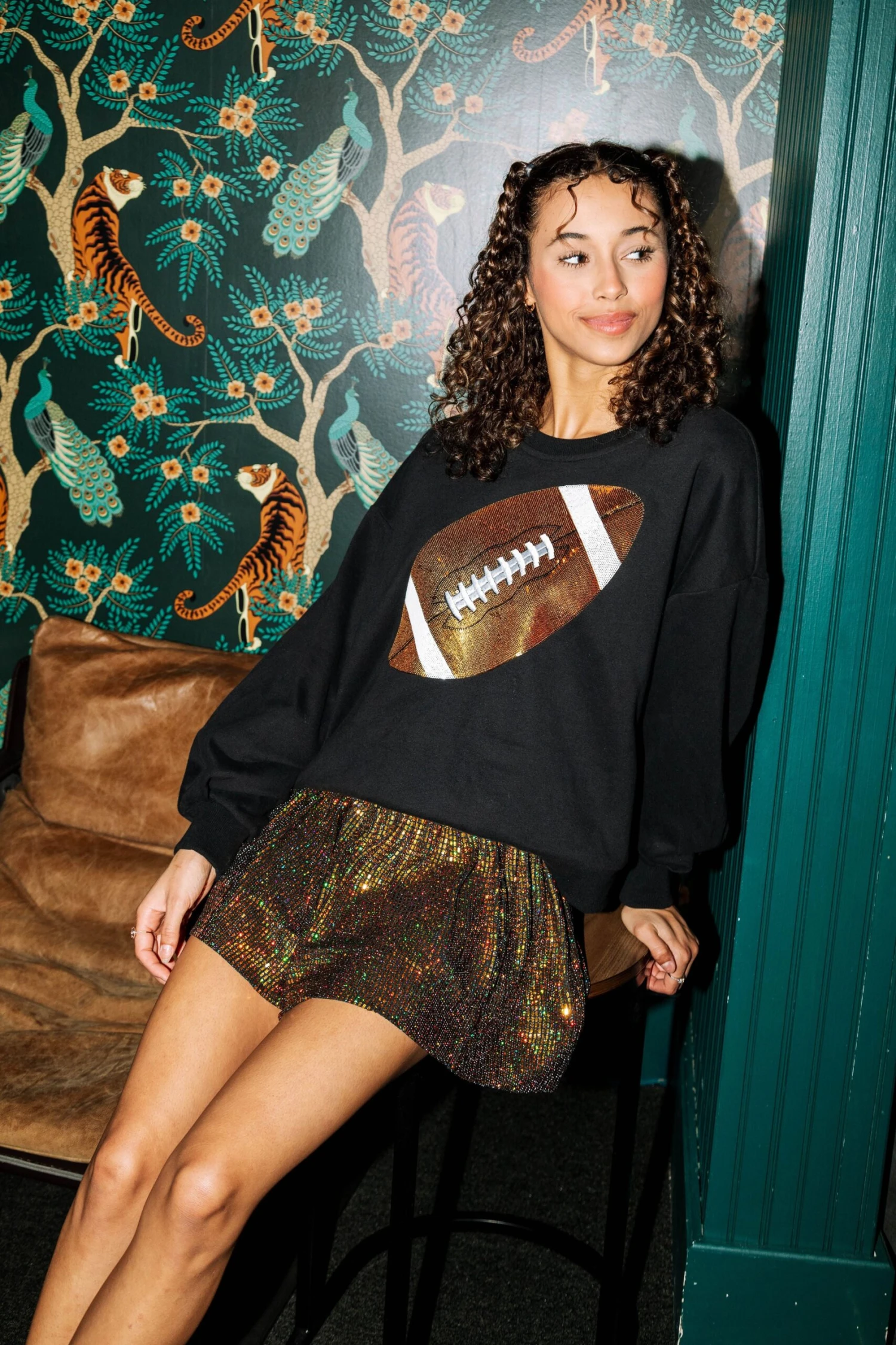 Queen Of Sparkles Black Gold Disco Swing Shorts - Image 2