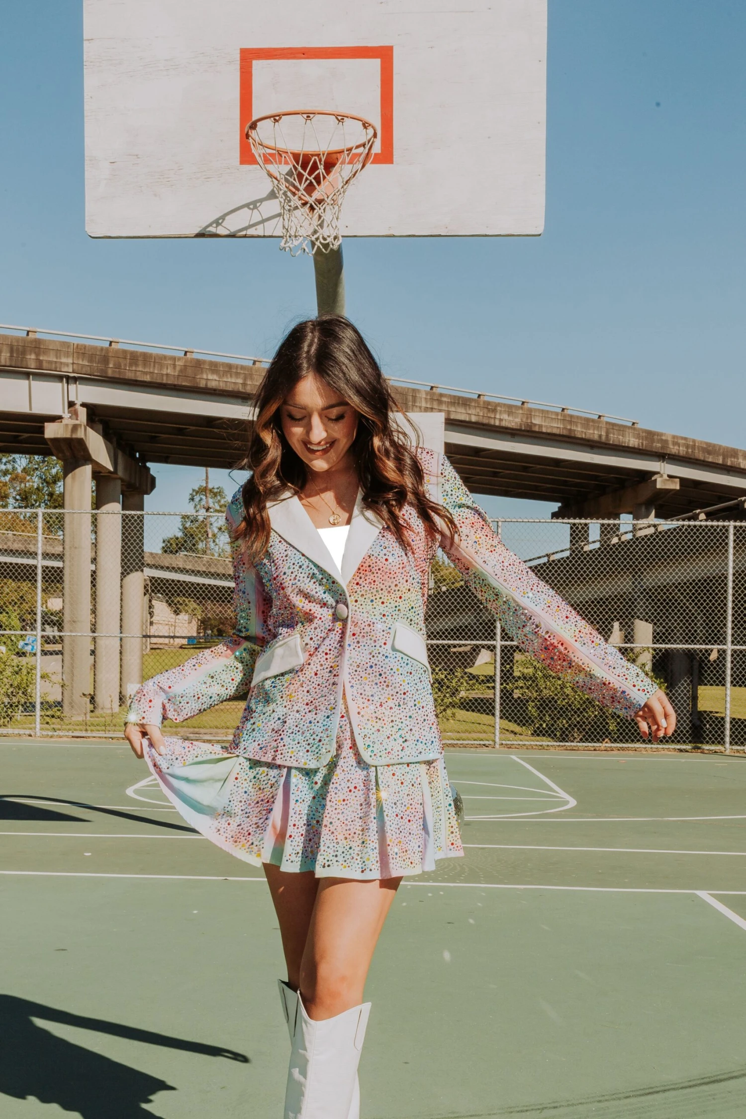 Queen Of Sparkles Tie Dye Rainbow Rhinestone Skort - Image 2