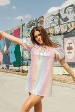 Queen Of Sparkles Rainbow Leather Key Hole Dress