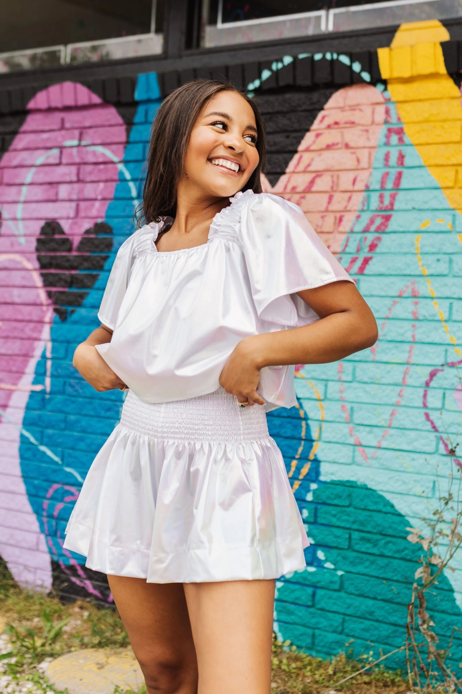 Queen Of Sparkles White Iridescent Swing Shorts