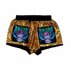 Queen Of Sparkles Gold Rainbow Tiger Sequin Shorts