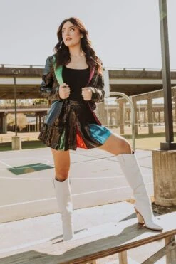 Queen Of Sparkles Black Sequin Rainbow Pleat Skort