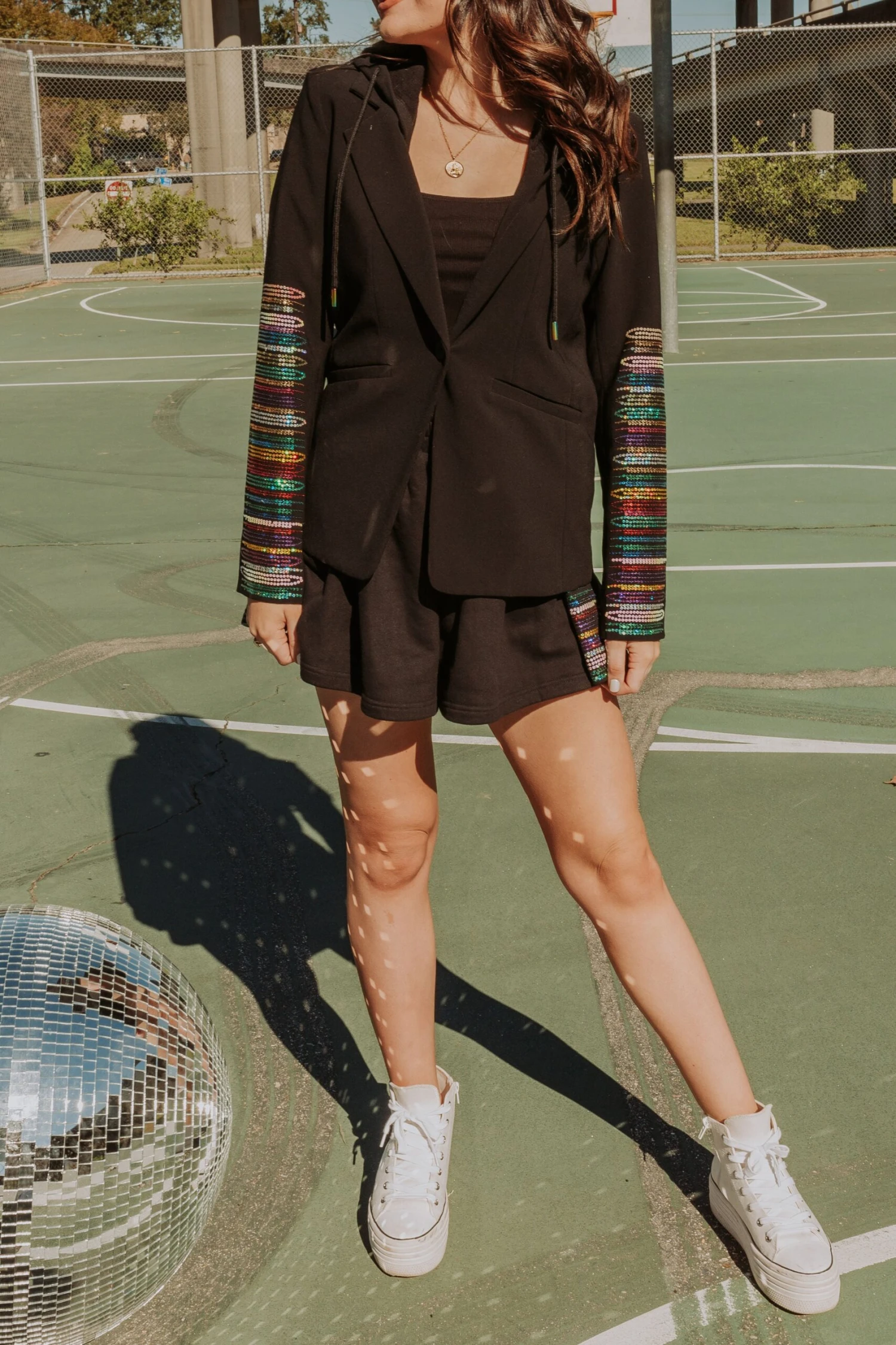 Queen Of Sparkles Black Sequin Side Swing Short - Image 3