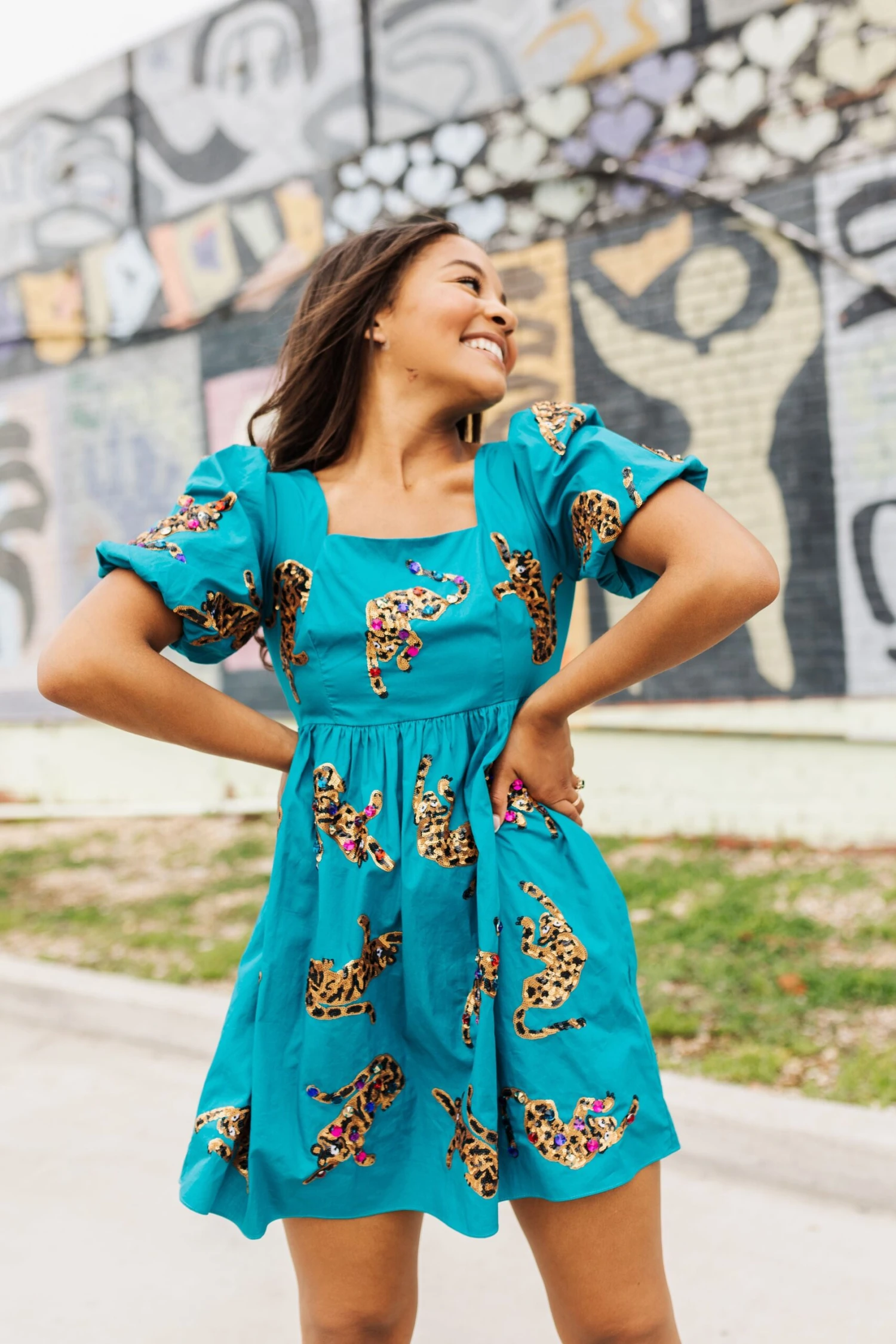 Queen Of Sparkles Teal Leopard Dress - Image 2