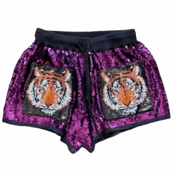 Queen Of Sparkles Purple Tiger Sequin Shorts