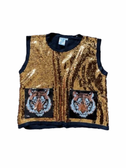 Queen Of Sparkles Gold Tiger Sequin Pocket Tank