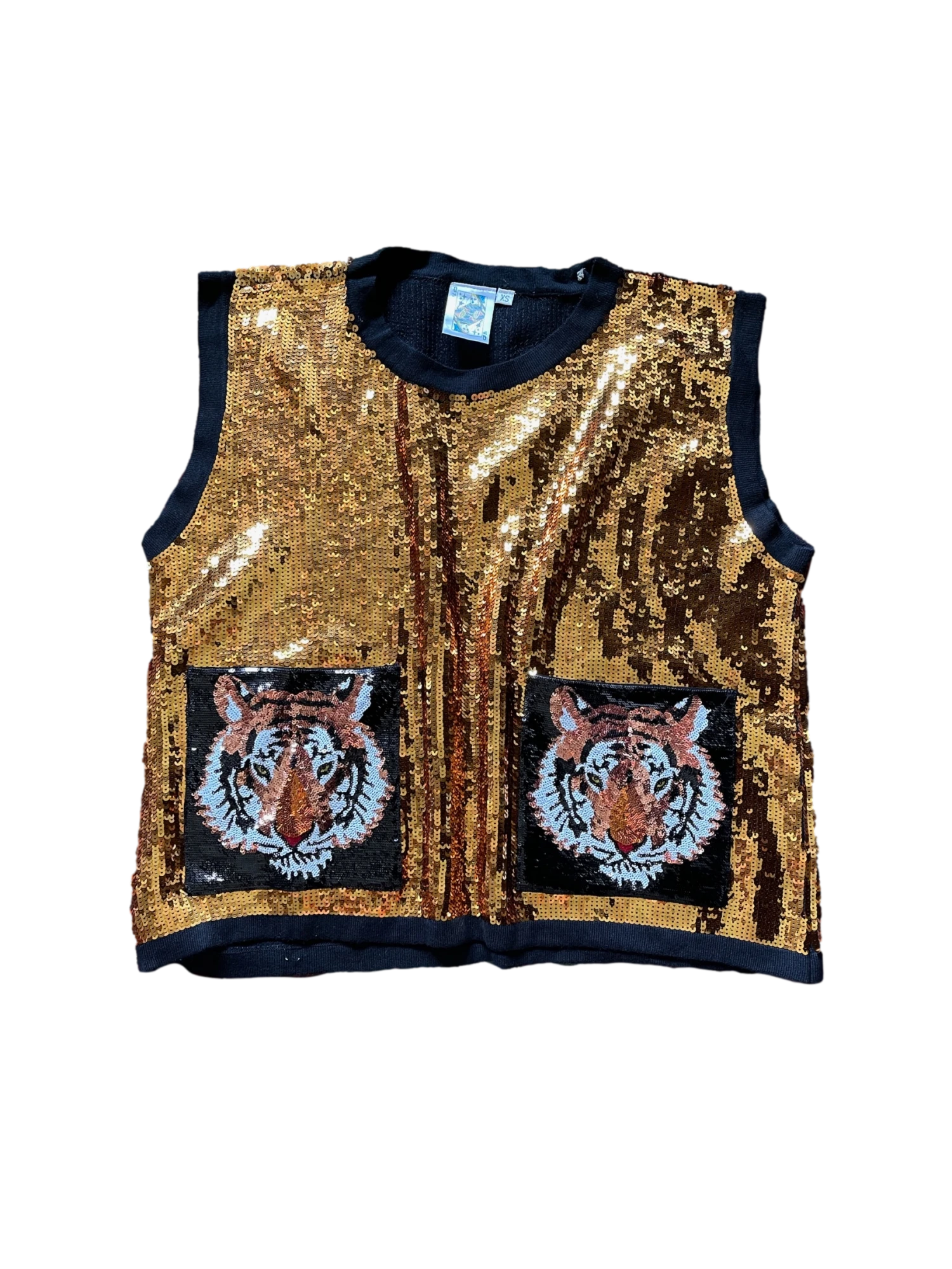 Queen Of Sparkles Gold Tiger Sequin Pocket Tank
