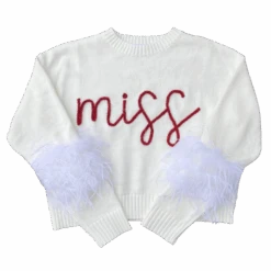 Queen Of Sparkles “Miss” Feather Sleeve Sweater