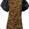 Queen Of Sparkles Tiger Print Poof Sequin Sleeve Dress