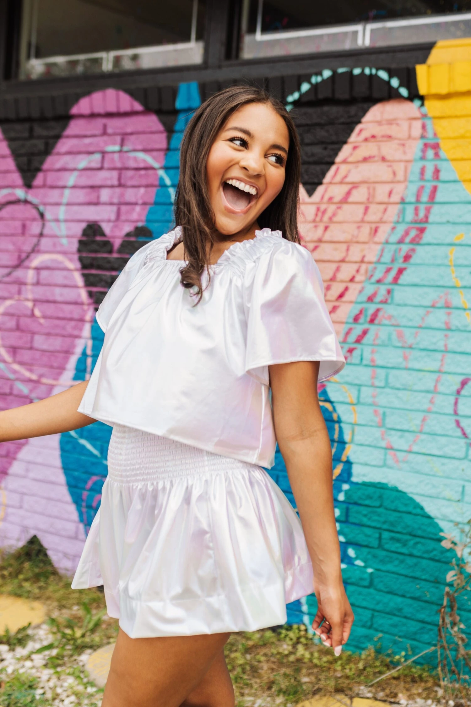 Queen Of Sparkles White Iridescent Swing Shorts - Image 2