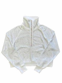 Queen Of Sparkles White Rhinestone Half Zip Sweatshirt