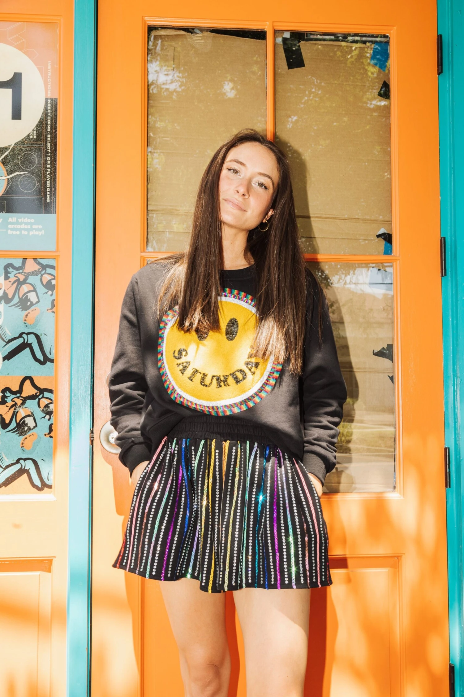 Queen Of Sparkles Saturday Smiley Sweatshirt - Image 2