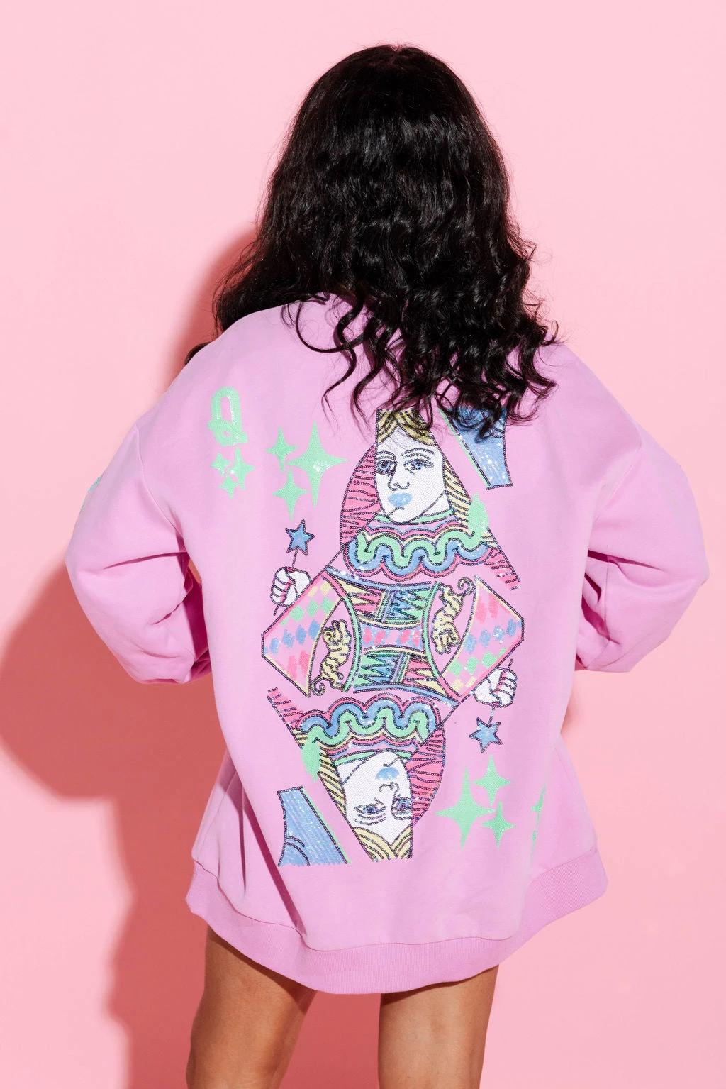 Queen Of Sparkles Pink QOS Logo Card Sweatshirt Dress - Image 3