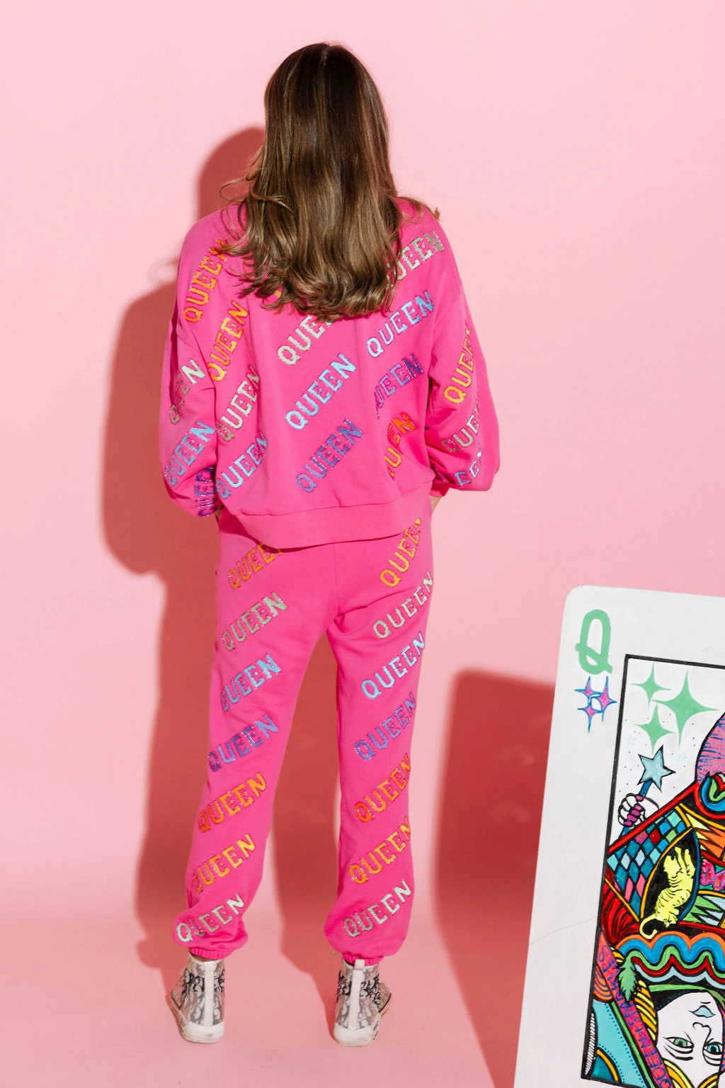 Queen Of Sparkles Hot Pink & Rainbow Queen All Over Joggers - Image 2