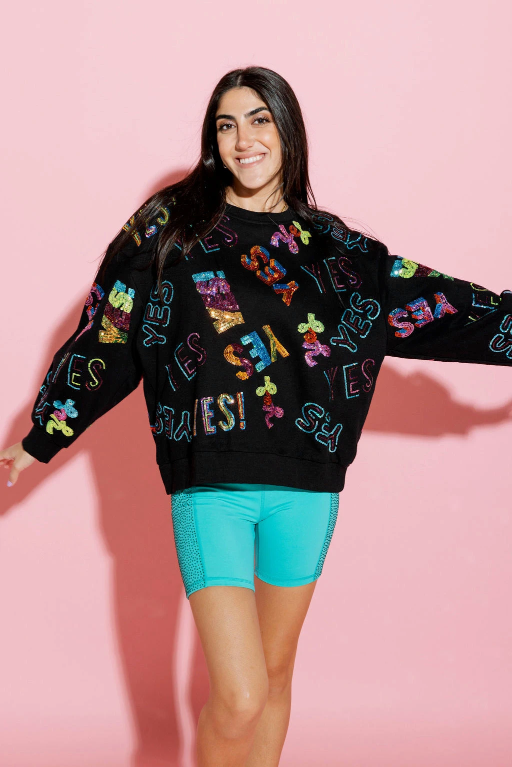 Queen Of Sparkles Teal Rhinestone Biker Short - Image 2