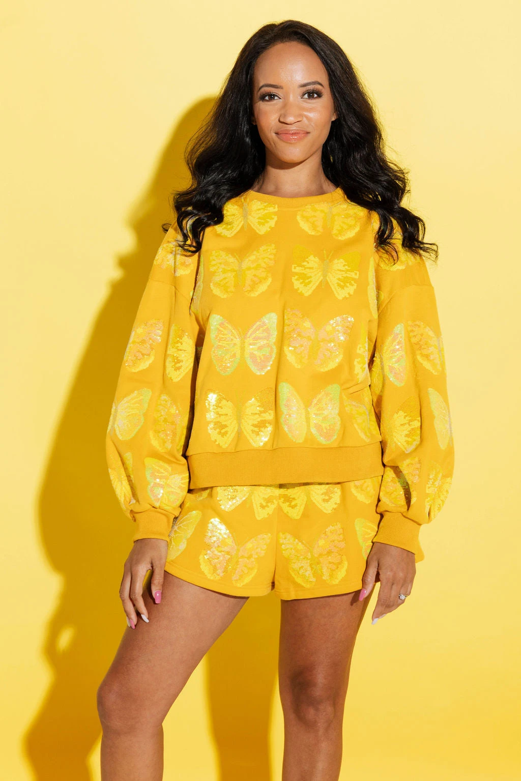 Queen Of Sparkles Yellow Scattered Butterfly Shorts - Image 3
