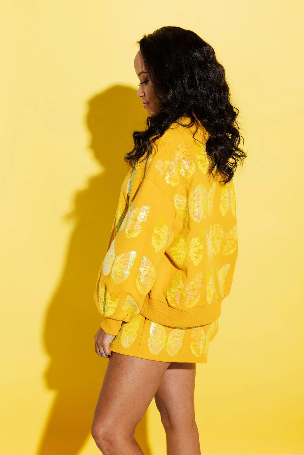 Queen Of Sparkles Yellow Scattered Butterfly Shorts - Image 4