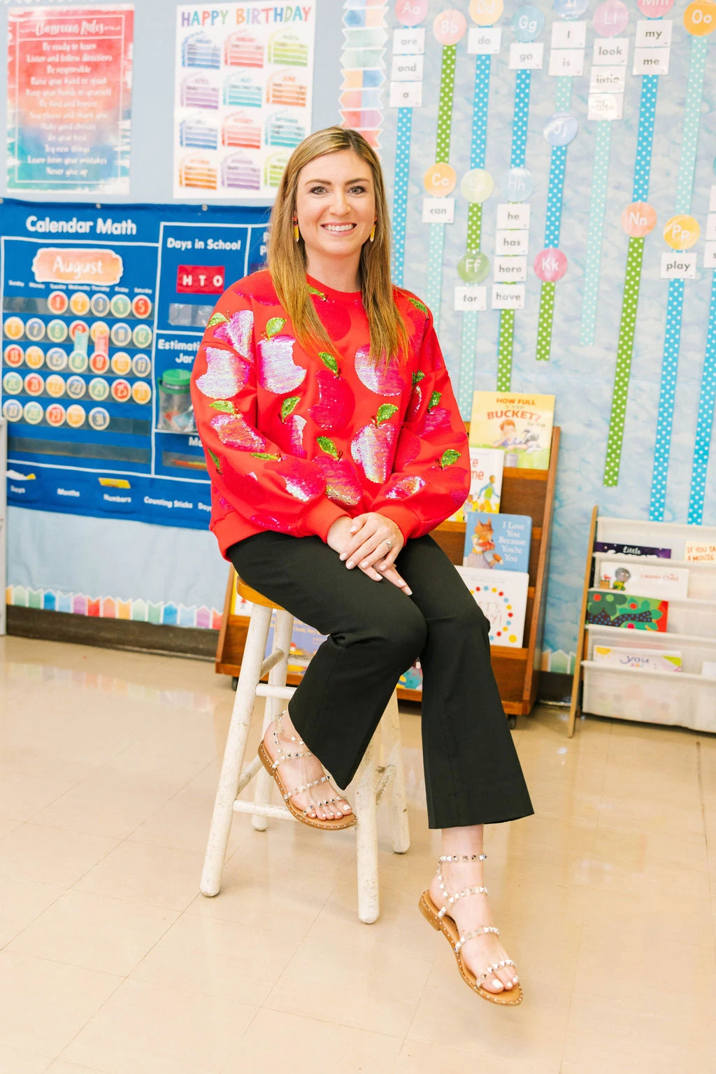 Queen Of Sparkles Red Sequin Apple Sweatshirt - Image 2