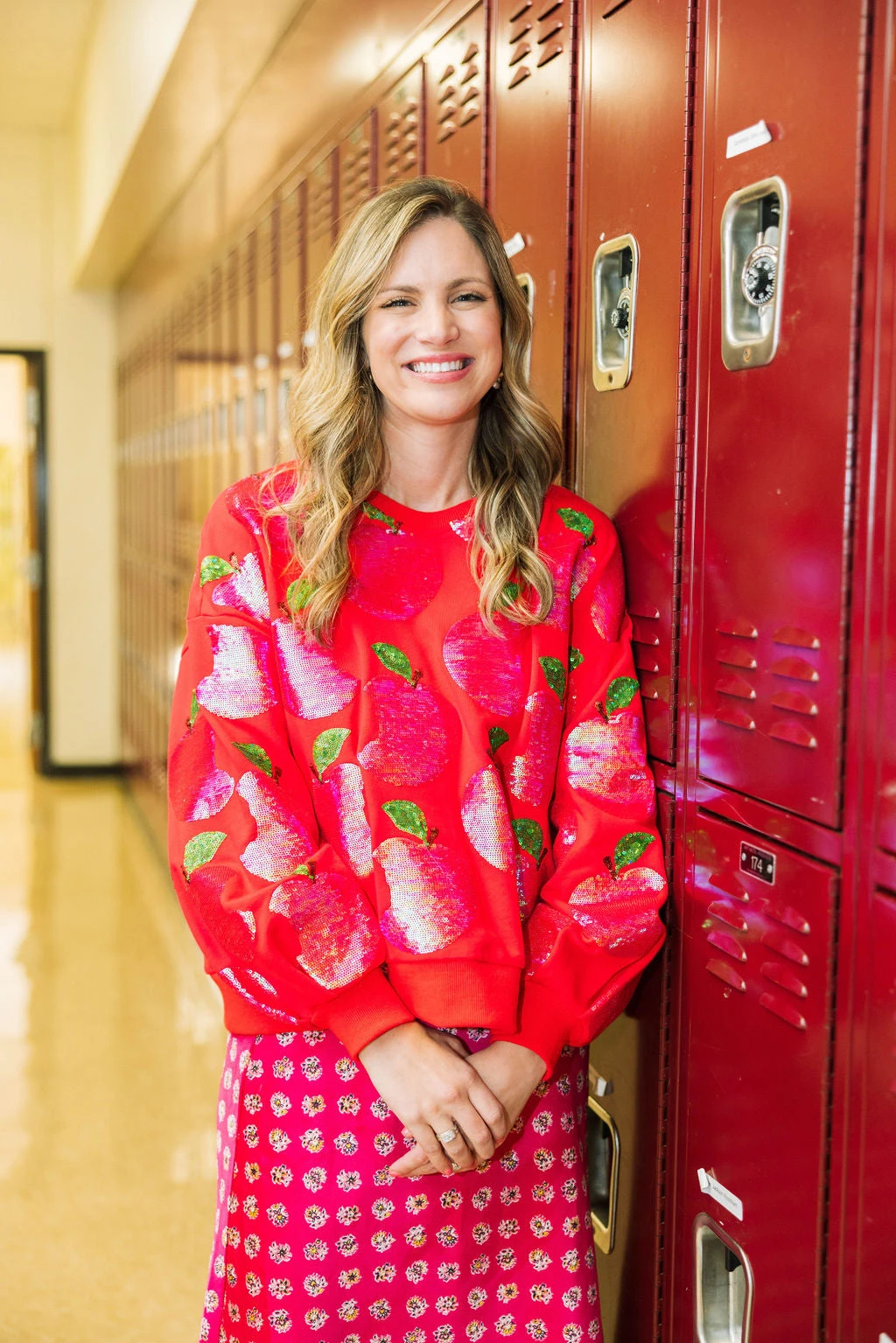 Queen Of Sparkles Red Sequin Apple Sweatshirt - Image 3